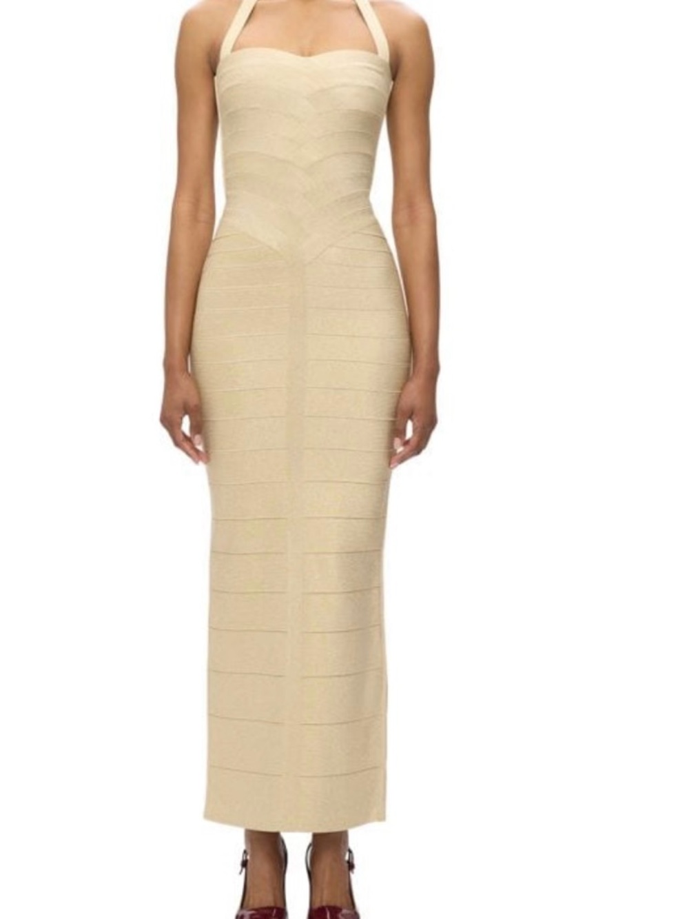 Herve Leger Beige Halter Bandage Gown